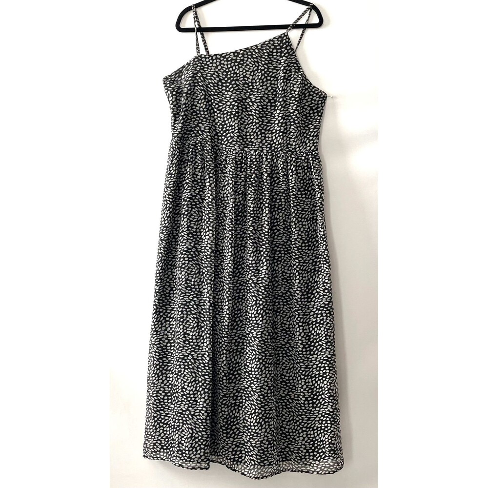 Old Navy Maxi Dress Sleeveless Asymmetrical Neckline Black White Print XL-mpv
